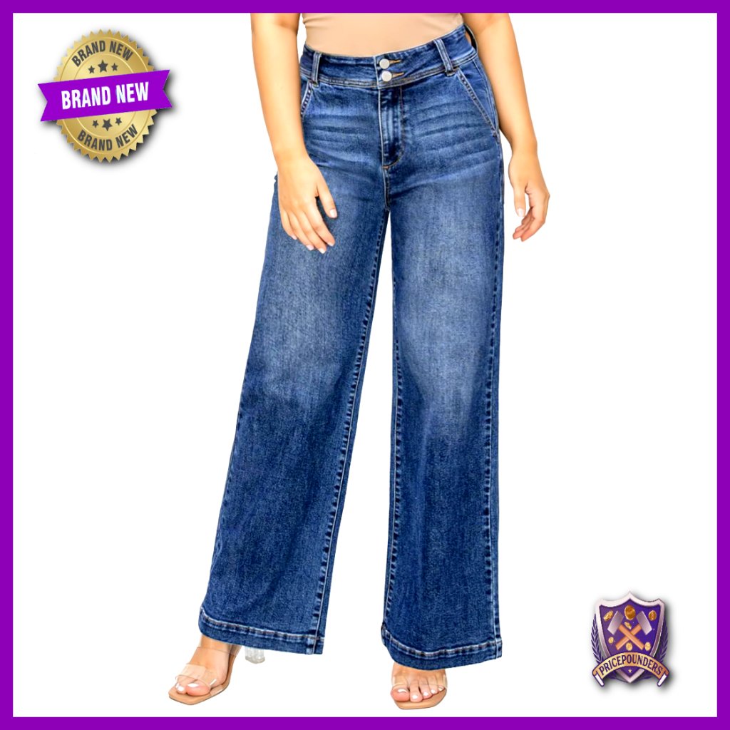 Plus Size Wide Leg Jeans High Waist Stretchy Straight Leg Denim Pants